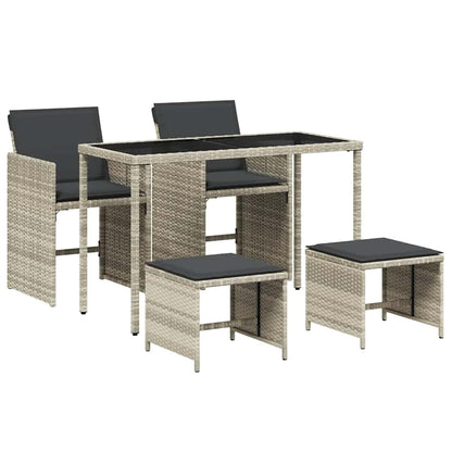 Set Pranzo da Giardino 5pz con Cuscini Grigio Chiaro Polyrattan | homemem39