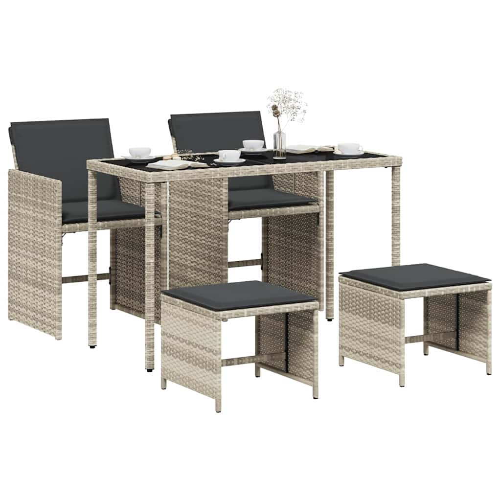 Set Pranzo da Giardino 5pz con Cuscini Grigio Chiaro Polyrattan | homemem39