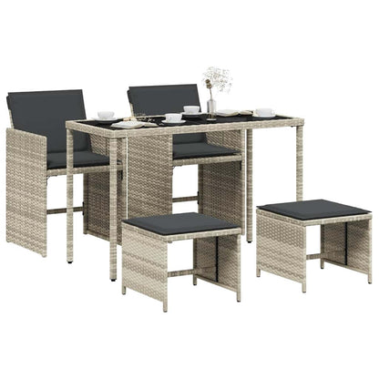 Set Pranzo da Giardino 5pz con Cuscini Grigio Chiaro Polyrattan | homemem39