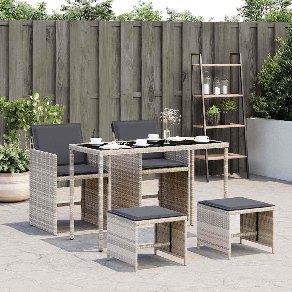 Set Pranzo da Giardino 5pz con Cuscini Grigio Chiaro Polyrattan | homemem39