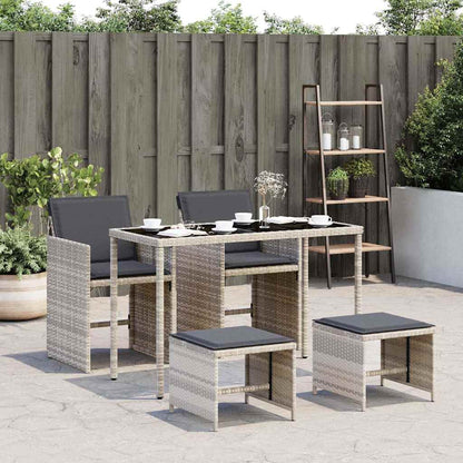 Set Pranzo da Giardino 5pz con Cuscini Grigio Chiaro Polyrattan | homemem39