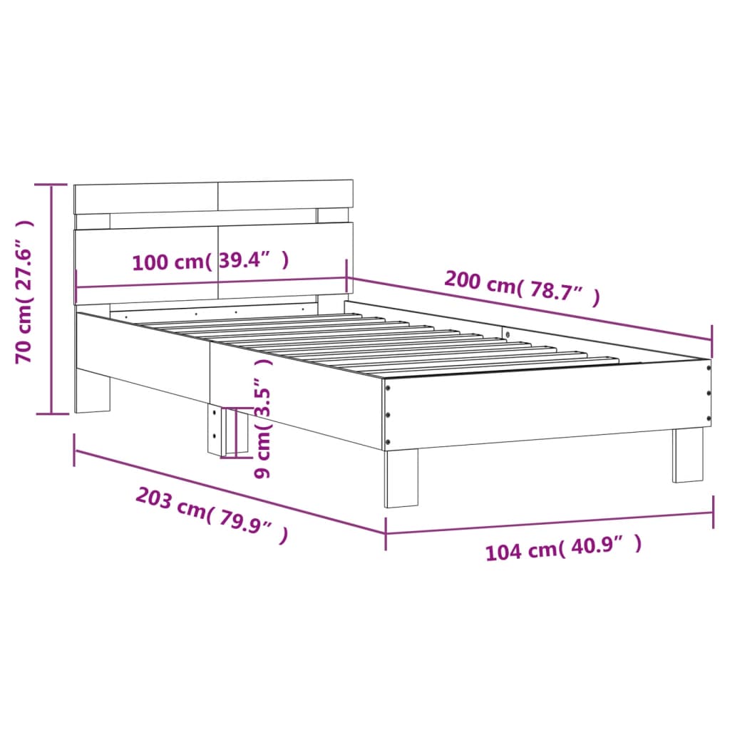 Giroletto con Testiera Rovere Fumo 100x200 cm Legno Multistrato