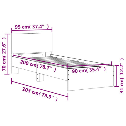 Giroletto con Testiera Rovere Fumo 90x200 cm Legno Multistrato