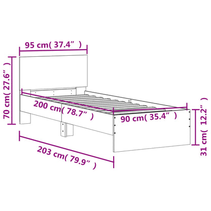 Giroletto con Testiera Grigio Sonoma 90x200cm Legno Multistrato