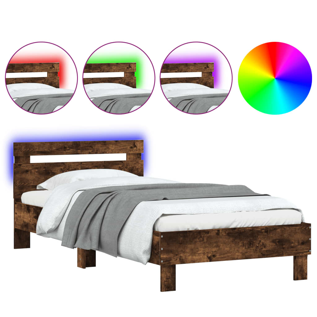 Giroletto con Testiera e LED Rovere Fumo 100x200 cm | homemem39