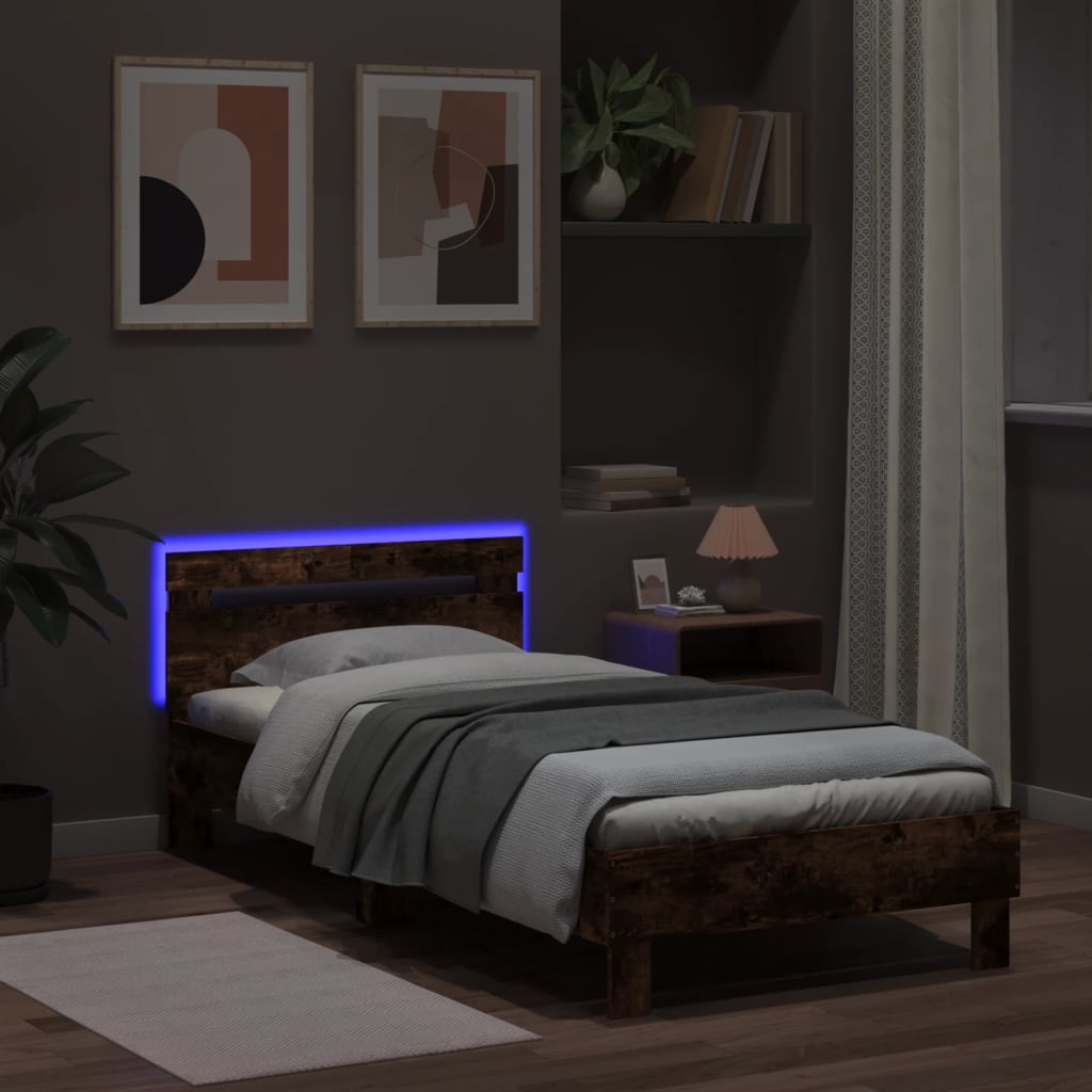 Giroletto con Testiera e LED Rovere Fumo 100x200 cm | homemem39