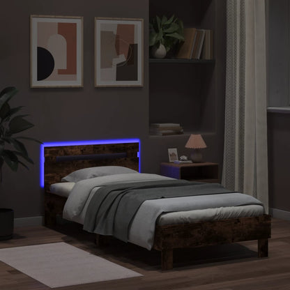 Giroletto con Testiera e LED Rovere Fumo 100x200 cm | homemem39