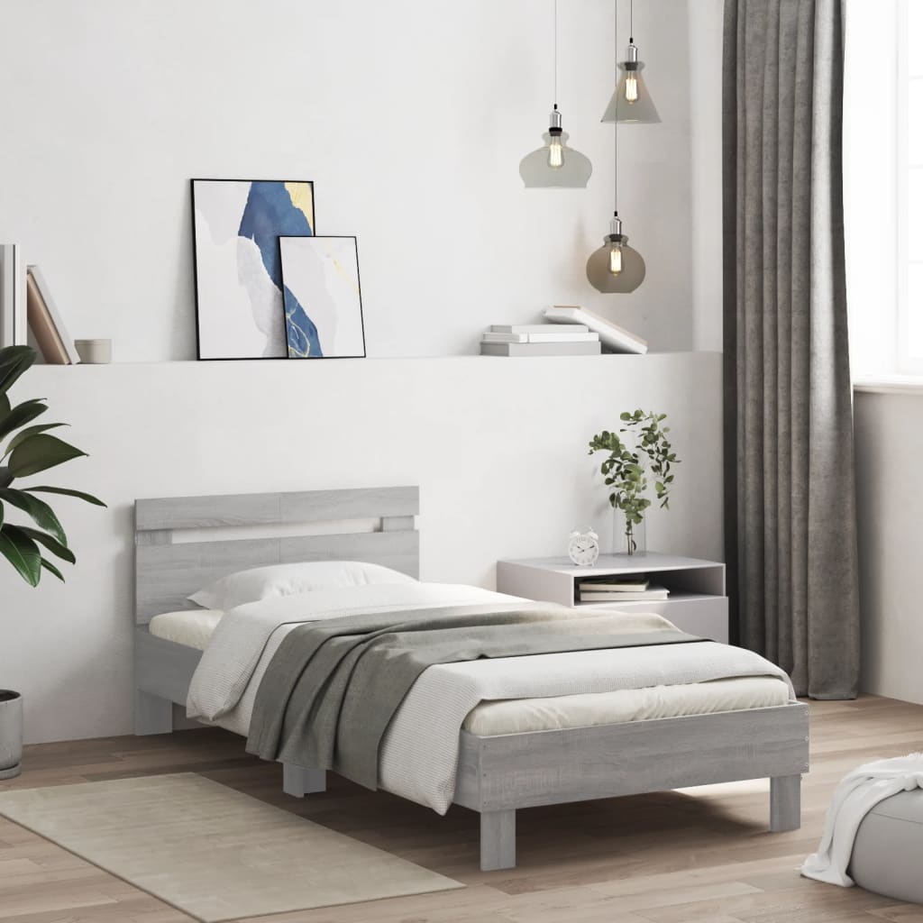 Giroletto con Testiera e LED Grigio Sonoma 100x200 cm | homemem39