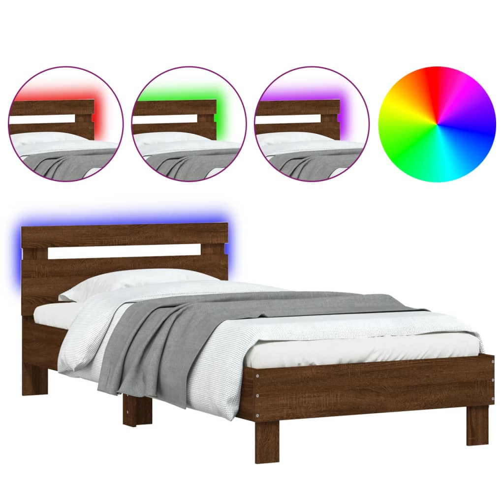 Giroletto con Testiera e LED Rovere Marrone 100x200 cm | homemem39