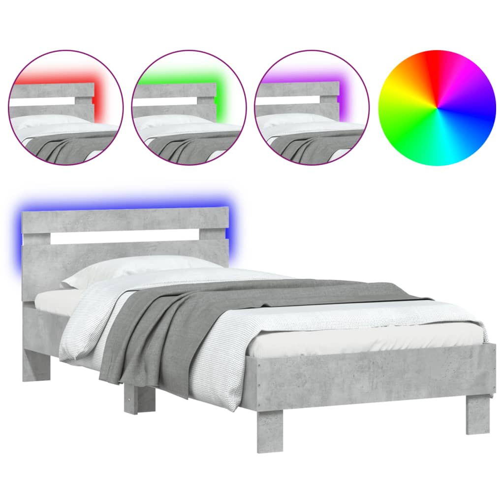 Giroletto con Testiera e LED Grigio Cemento 90x200 cm | homemem39