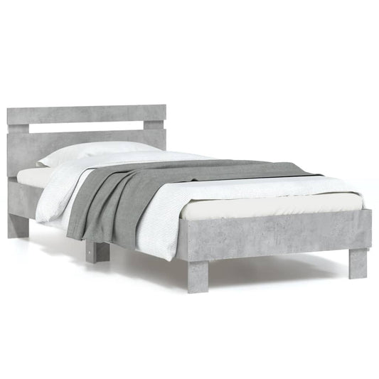Giroletto con Testiera e LED Grigio Cemento 90x190 cm | homemem39