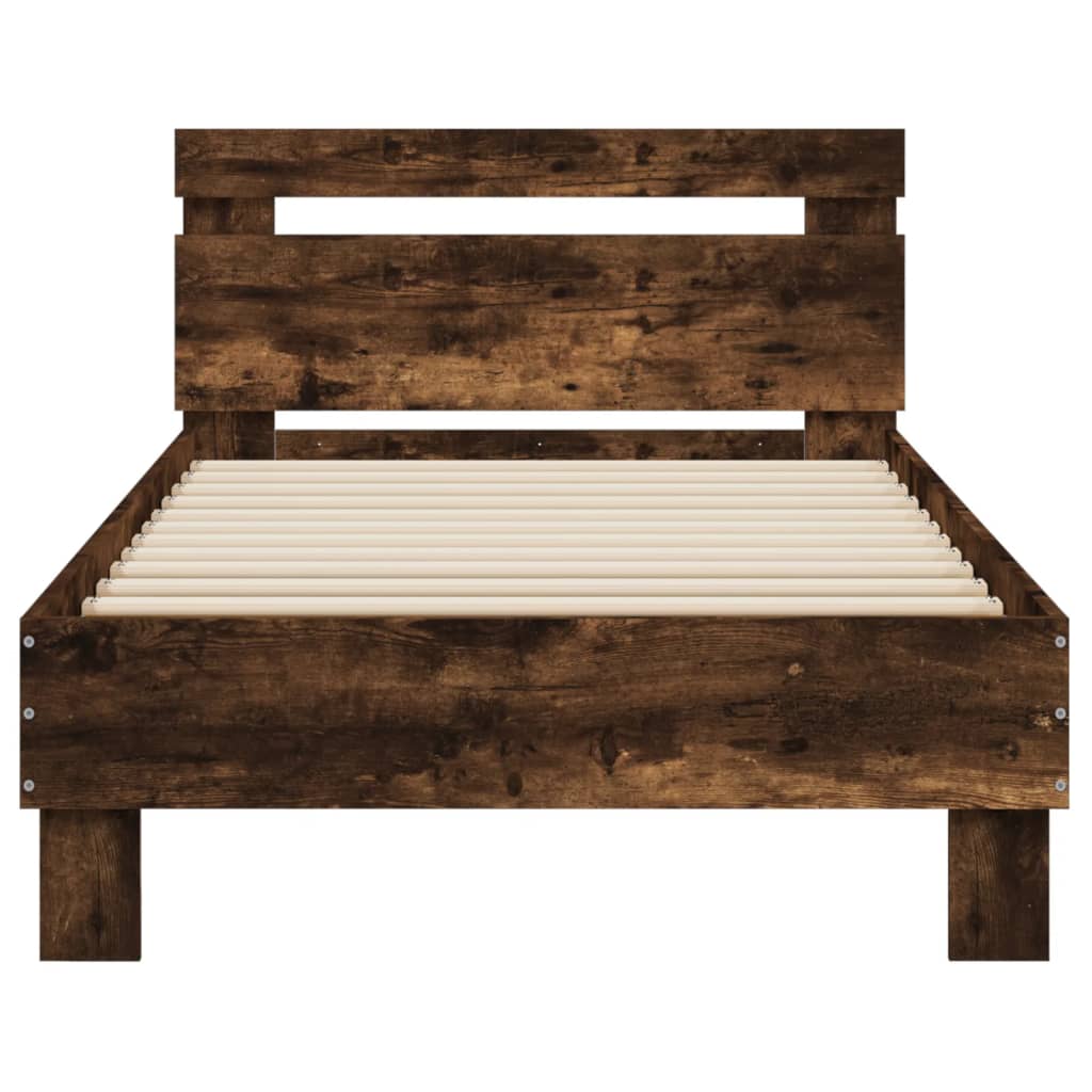 Giroletto con Testiera e LED Rovere Fumo 75x190 cm | homemem39