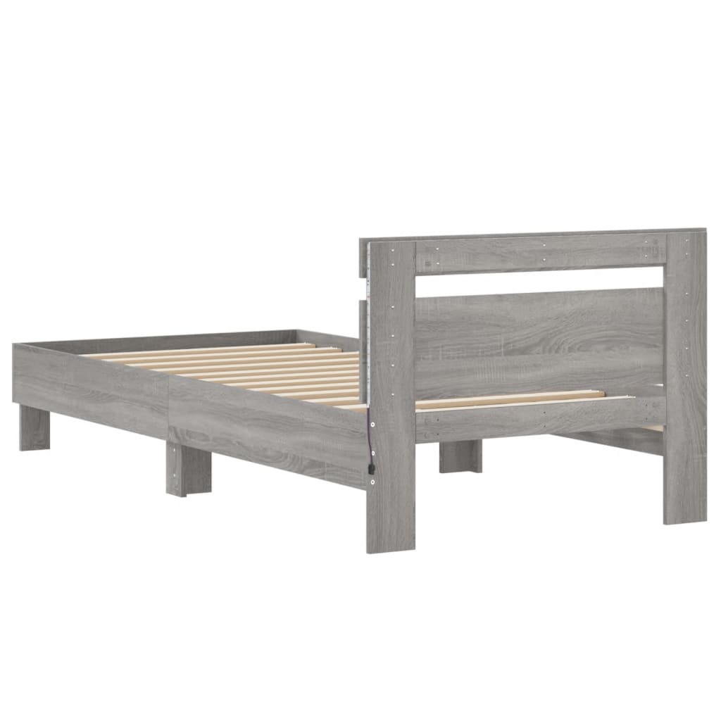 Giroletto con Testiera e LED Grigio Sonoma 75x190 cm | homemem39