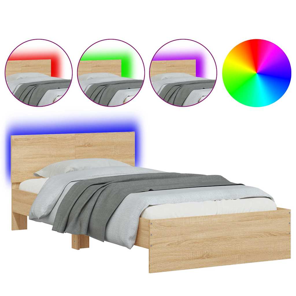 Giroletto con Testiera e LED Rovere Sonoma 100x200 cm | homemem39