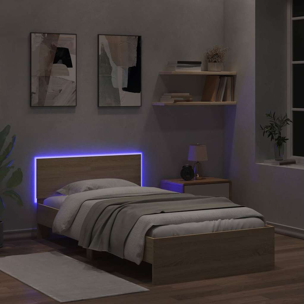 Giroletto con Testiera e LED Rovere Sonoma 100x200 cm | homemem39
