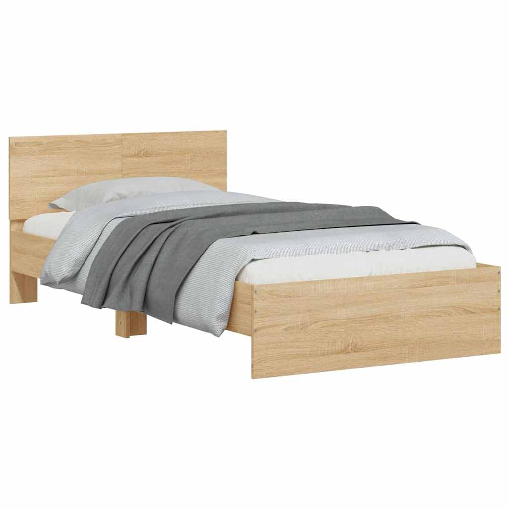 Giroletto con Testiera e LED Rovere Sonoma 100x200 cm | homemem39
