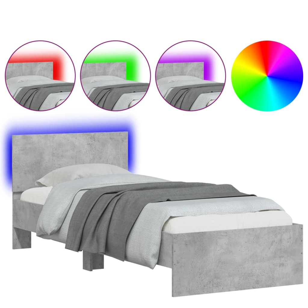 Giroletto con Testiera e LED Grigio Cemento 90x190 cm | homemem39