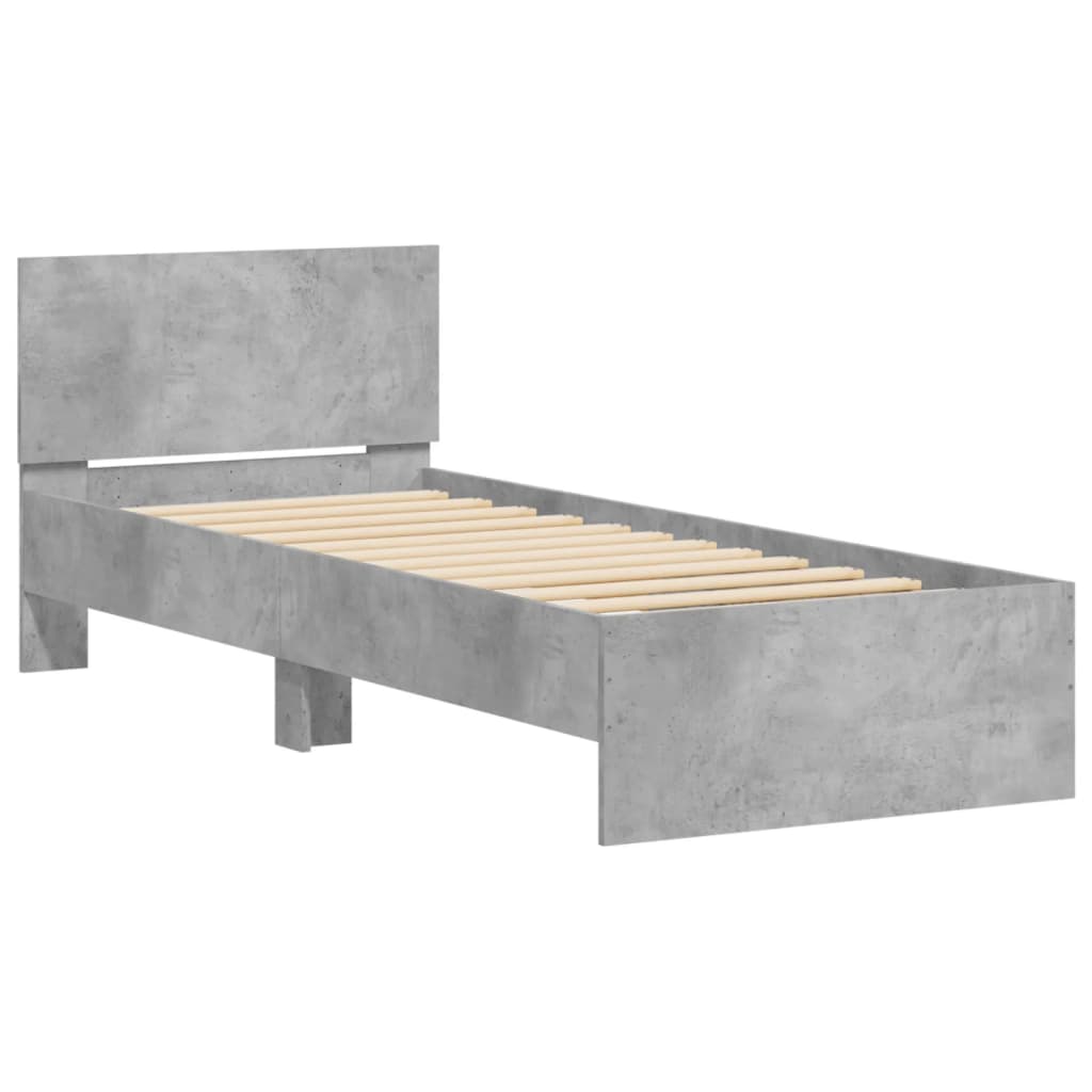 Giroletto con Testiera e LED Grigio Cemento 90x190 cm | homemem39