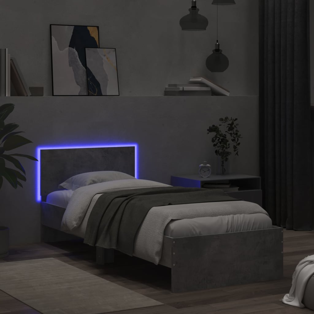 Giroletto con Testiera e LED Grigio Cemento 90x190 cm | homemem39