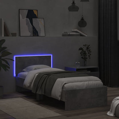 Giroletto con Testiera e LED Grigio Cemento 90x190 cm | homemem39