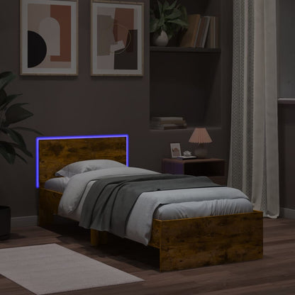 Giroletto con Testiera e LED Rovere Fumo 90x190 cm | homemem39