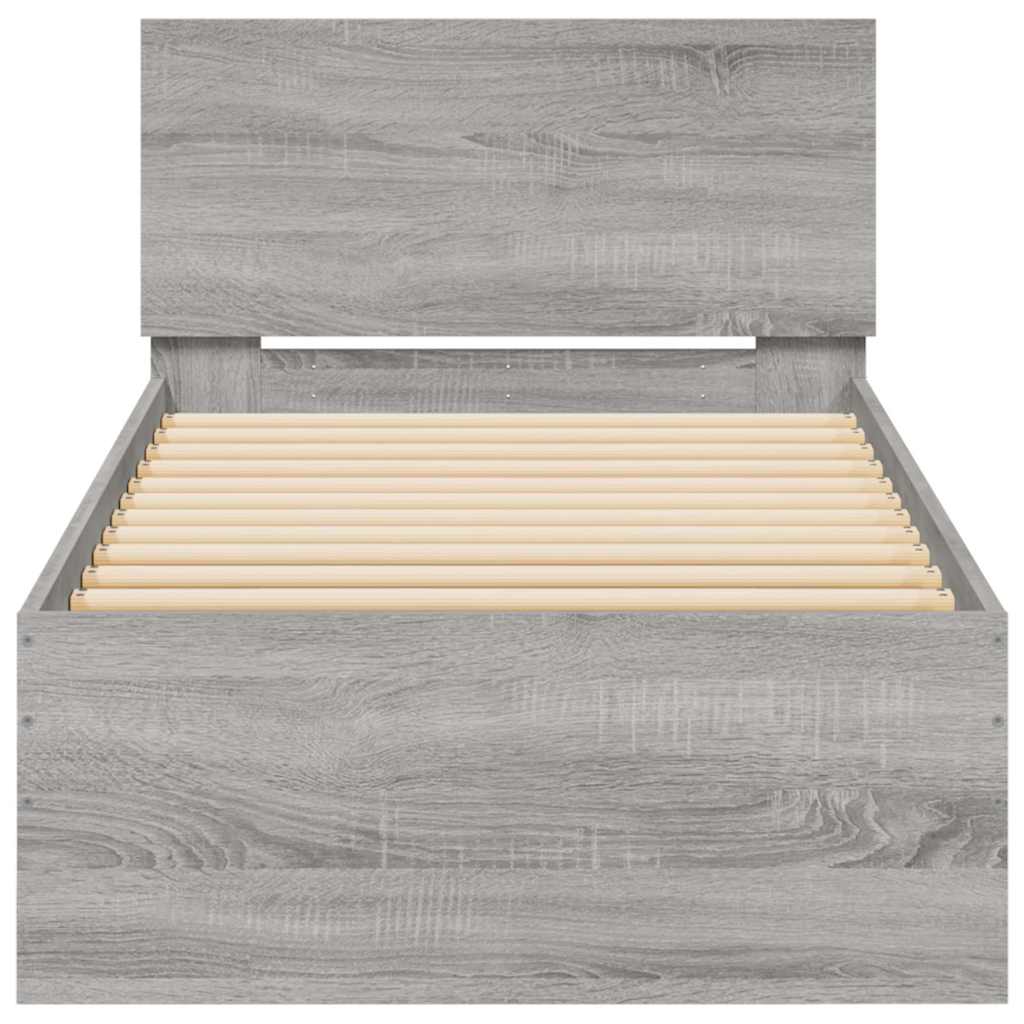 Giroletto con Testiera e LED Grigio Sonoma 90x190 cm