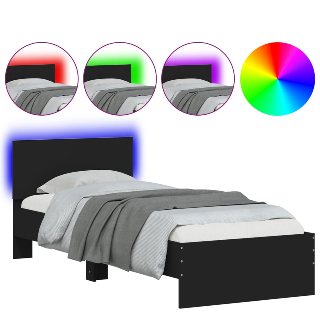 Giroletto con Testiera e LED Nero 75x190 cm | homemem39