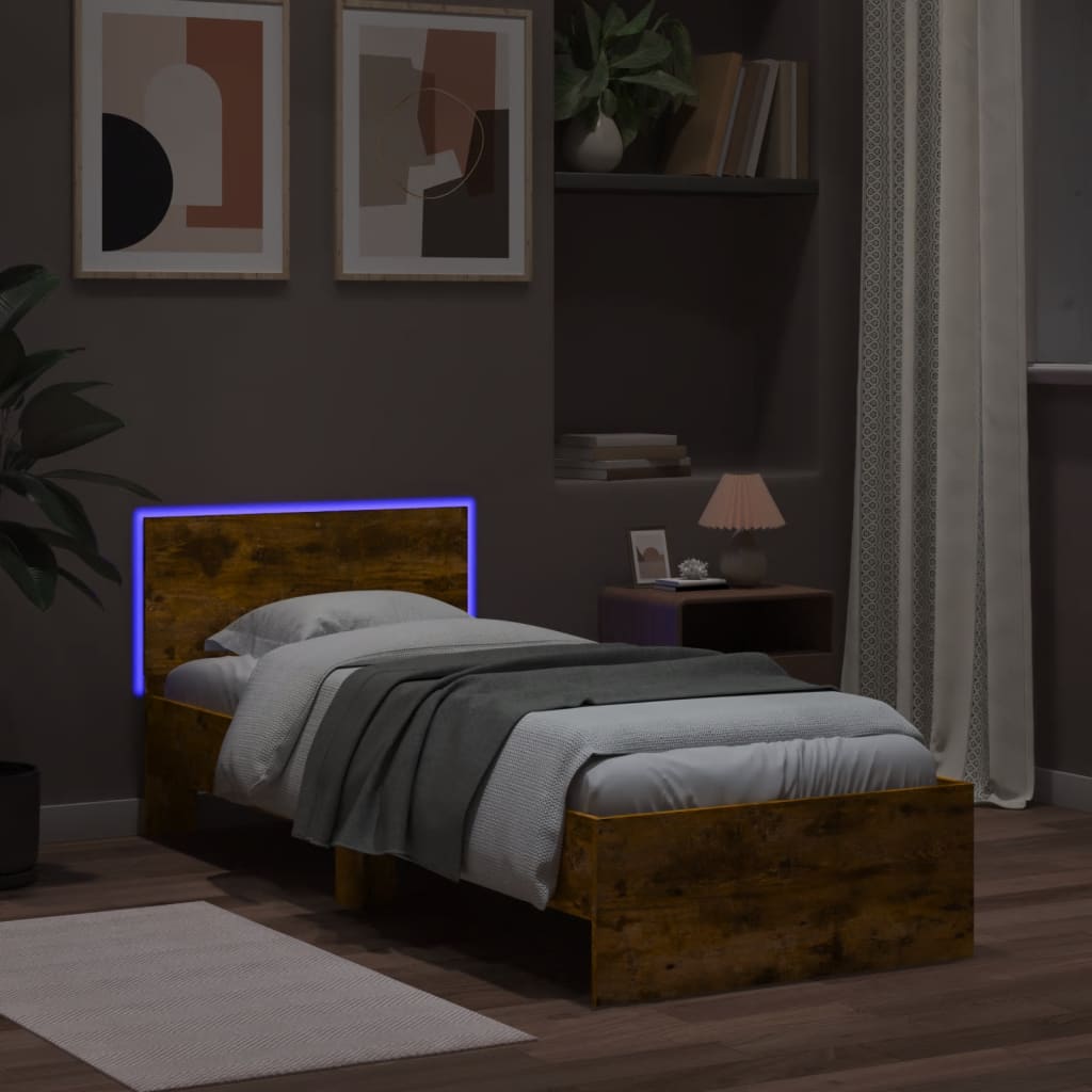 Giroletto con Testiera e LED Rovere Fumo 75x190 cm | homemem39