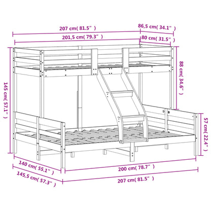 Bunk bed 80x200/140x200 cm in solid pine wood