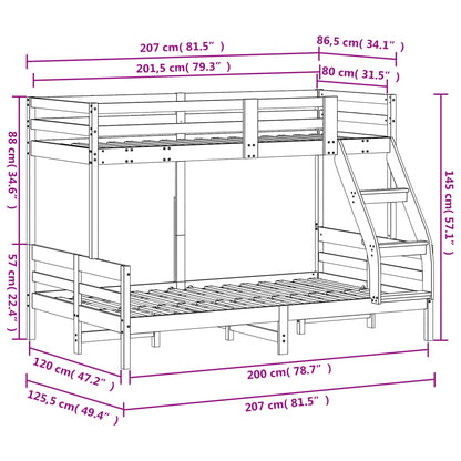 Letto a Castello 80x200/120x200cm Bianco Legno Massello di Pino