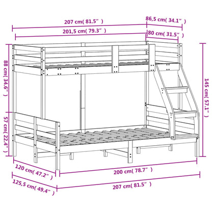 Letto a Castello 80x200/120x200 cm Marrone Cera Massello Pino | homemem39