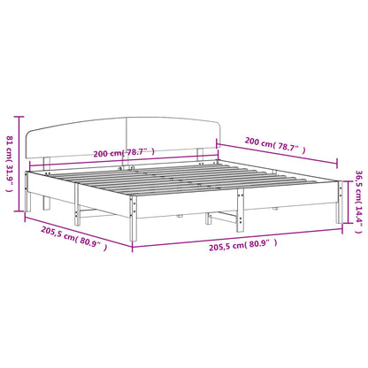 Bed frame with 200x200 cm headboard in solid pine wood