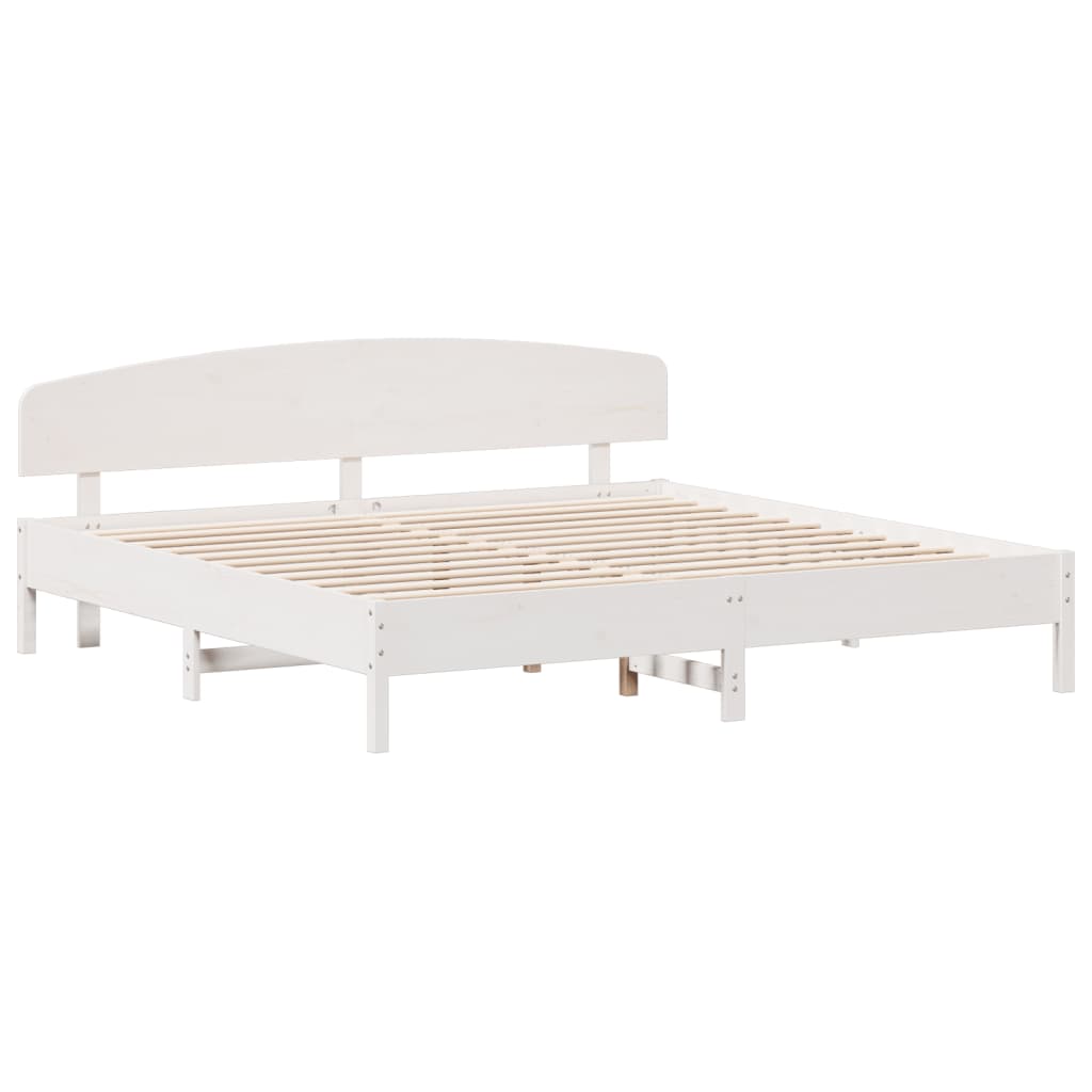 Bedframe with White Headboard 200x200 cm Solid Pine Wood