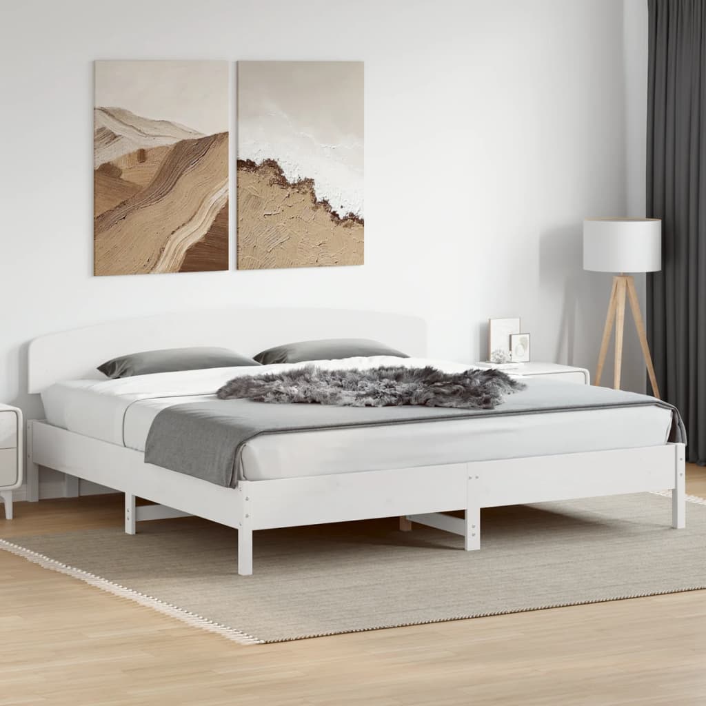 Bedframe with White Headboard 200x200 cm Solid Pine Wood