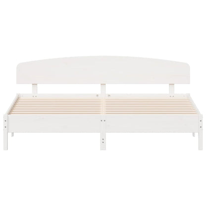 Bedframe with White Headboard 200x200 cm Solid Pine Wood