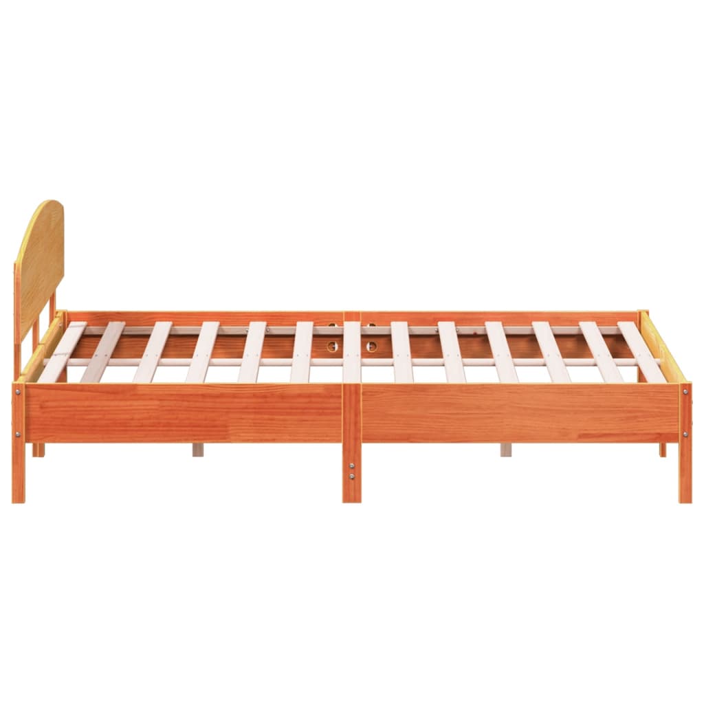 Bedframe with Wax Brown Headboard 200x200 cm Solid Pine