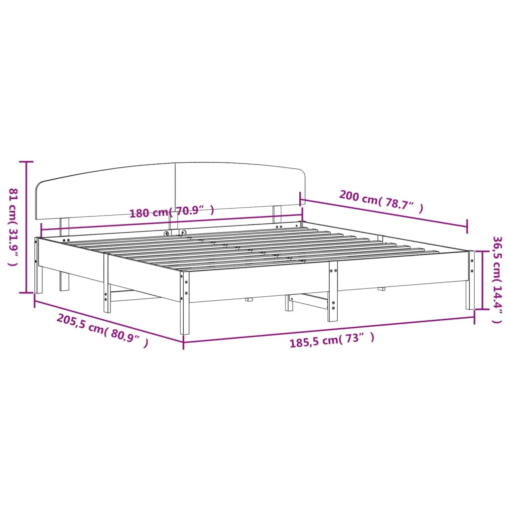 Giroletto senza Materasso Marrone Cera 180x200 cm Legno di Pino