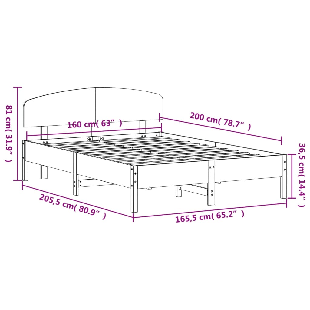 Giroletto senza Materasso Marrone Cera 160x200 cm Legno di Pino | homemem39