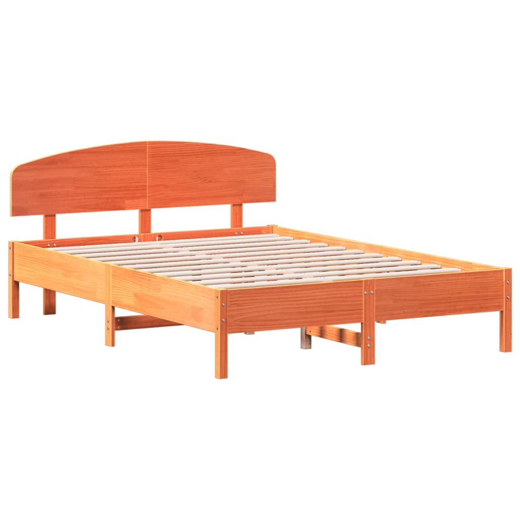 Bedframe with Wax Brown Headboard 150x200 cm Solid Pine