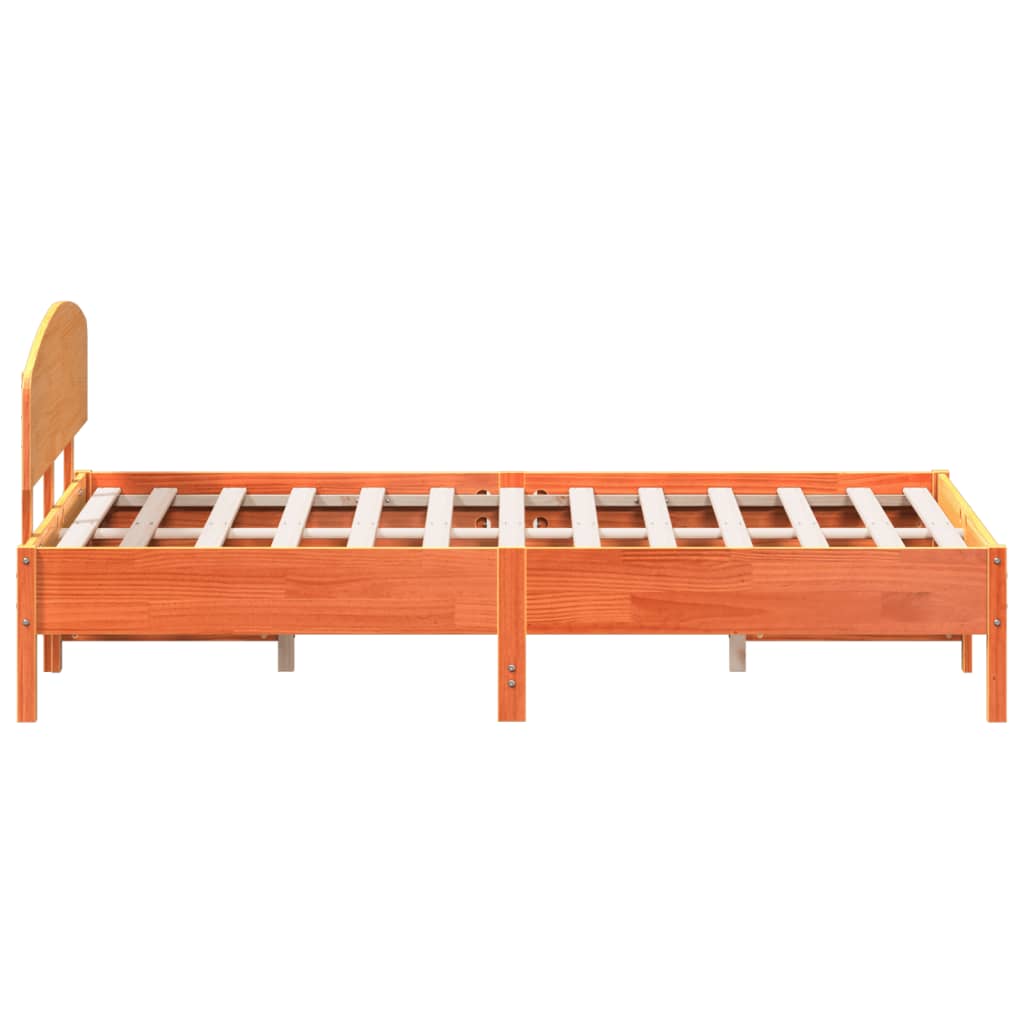 Bedframe with Wax Brown Headboard 150x200 cm Solid Pine