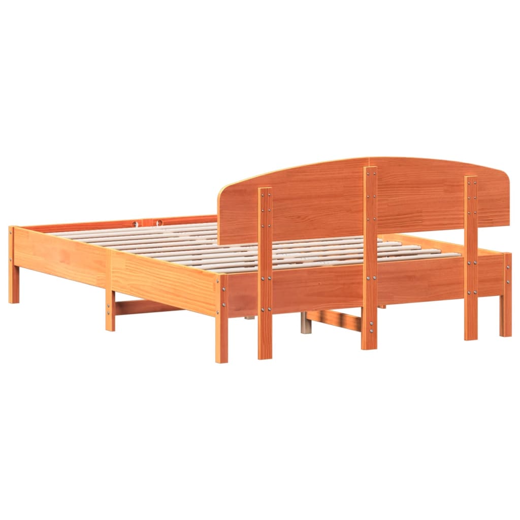 Bedframe with Wax Brown Headboard 150x200 cm Solid Pine