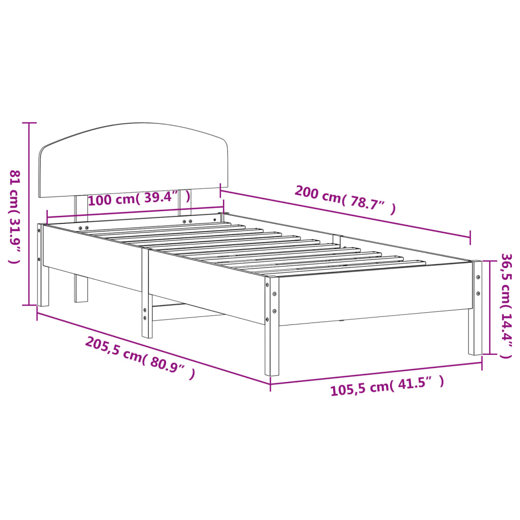 Giroletto senza Materasso Bianco 100x200 cm Legno Massello Pino