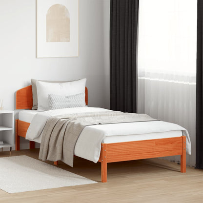 Bedframe with Wax Brown Headboard 90x200 cm Solid Pine