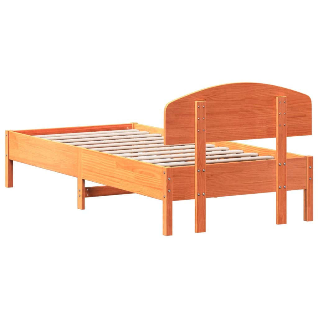 Bedframe with Wax Brown Headboard 90x200 cm Solid Pine