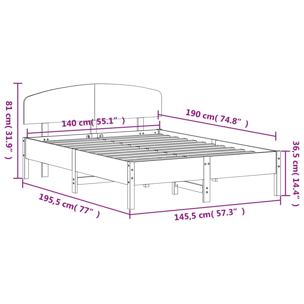 Letto senza Materasso Bianco 140x190 cm Legno Massello di Pino