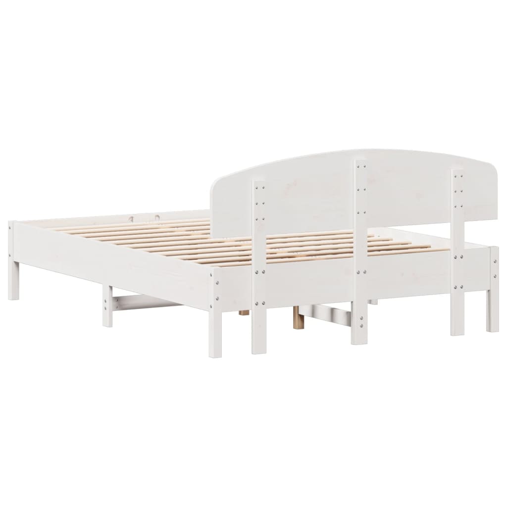 Bedframe with White Headboard 135x190 cm Solid Pine Wood