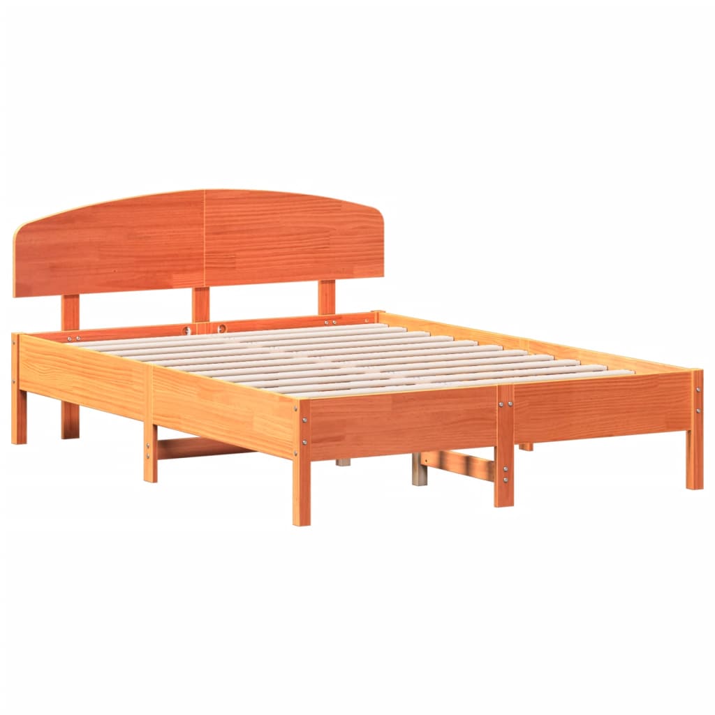 Wax Brown Bed Frame with Headboard 120x190 cm Solid Pine