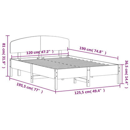 Wax Brown Bed Frame with Headboard 120x190 cm Solid Pine