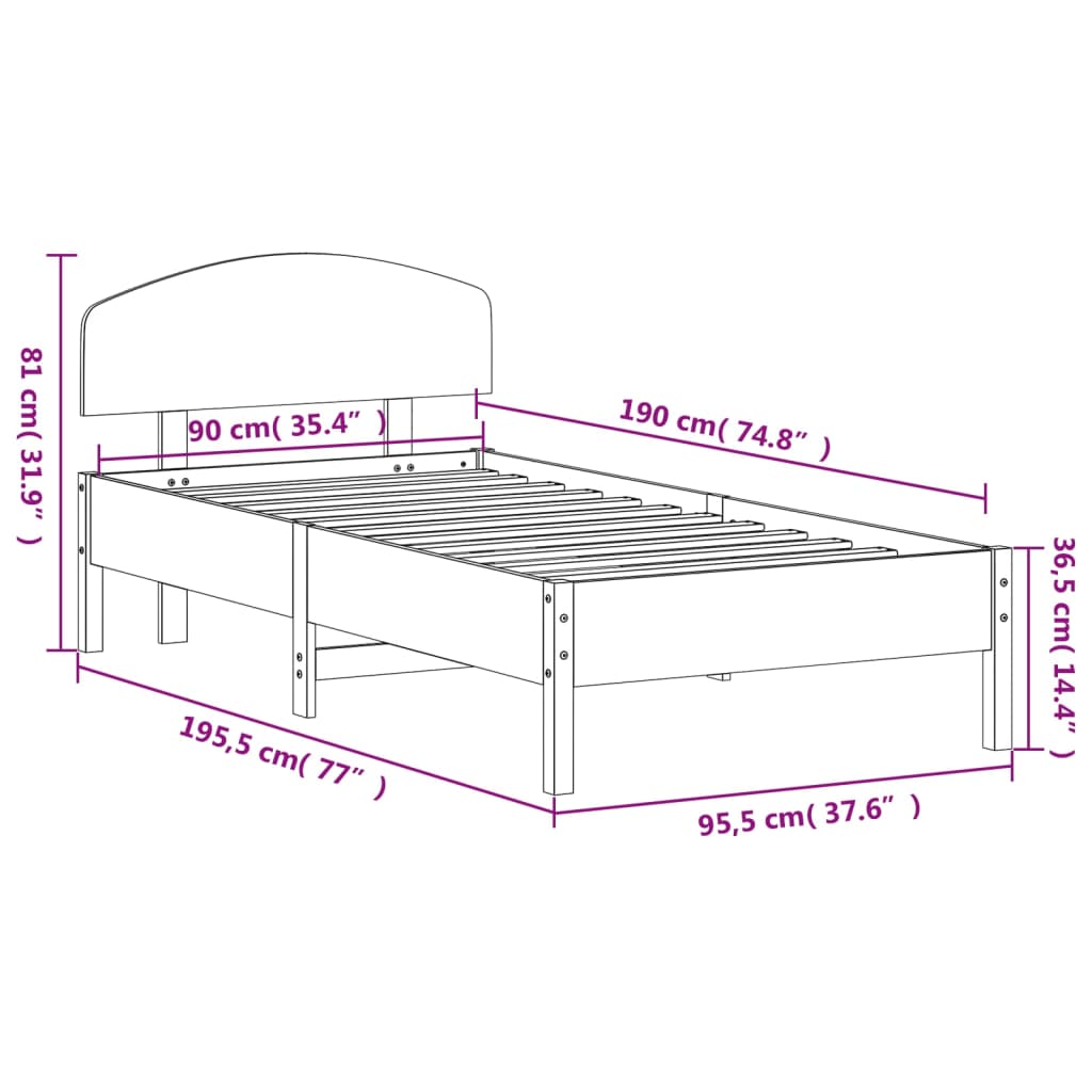 Giroletto con Testiera Bianco 90x190 cm Legno Massello di Pino - homemem39