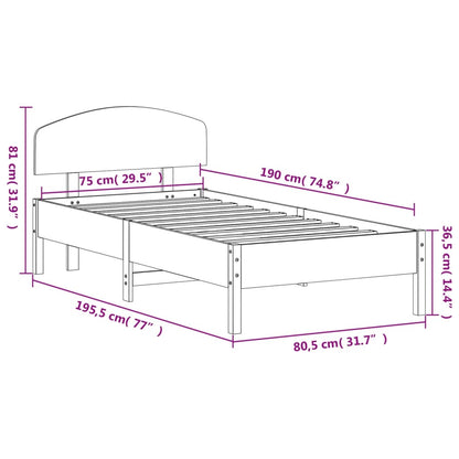 Bed frame with headboard 75x190 cm in solid pine wood